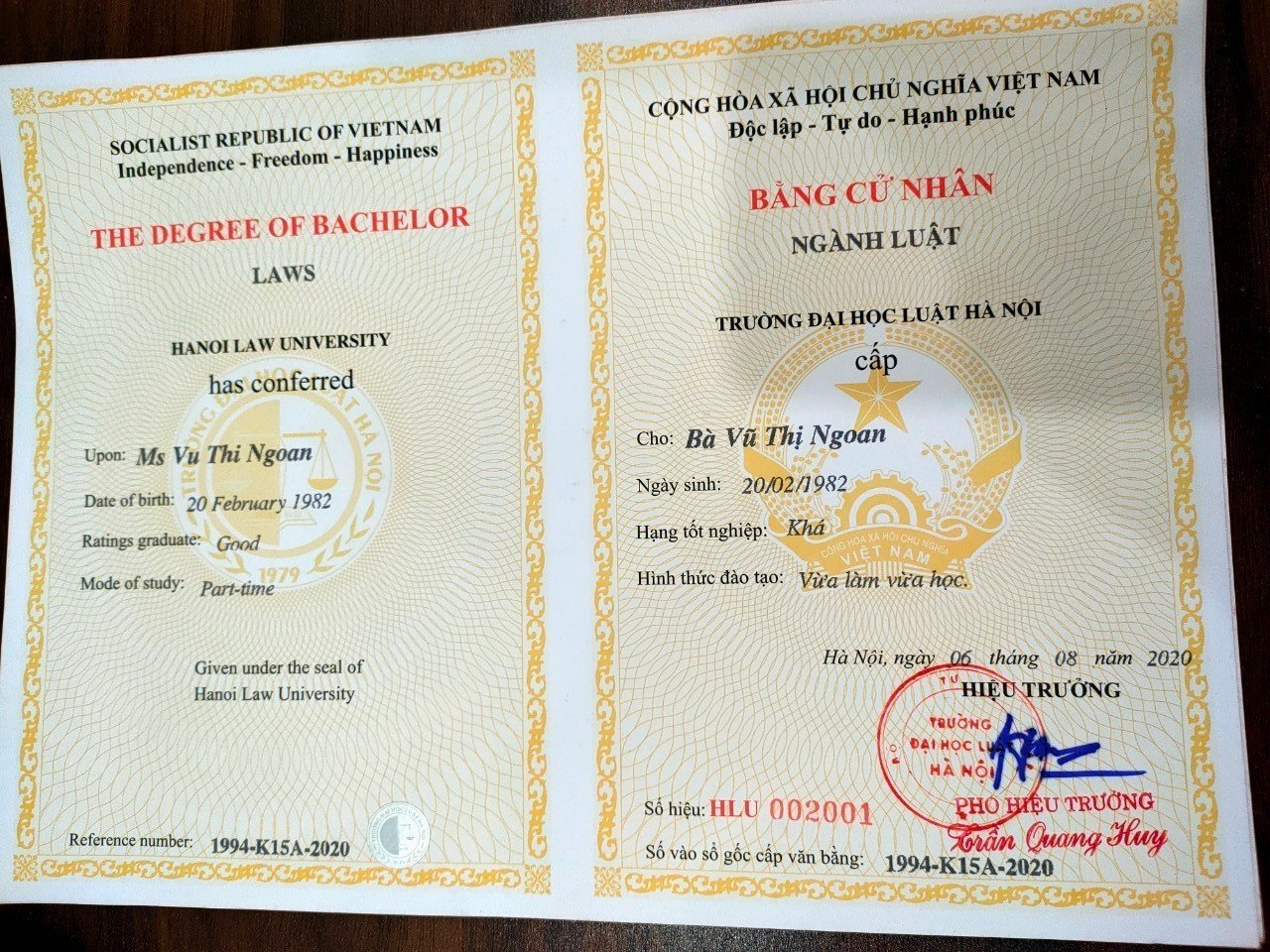 Luật sư Vũ Thị Ngoan - Luật sư Tổng Đài Tư Vấn 3 bang-cu-nhan-vu-minh-ngoan